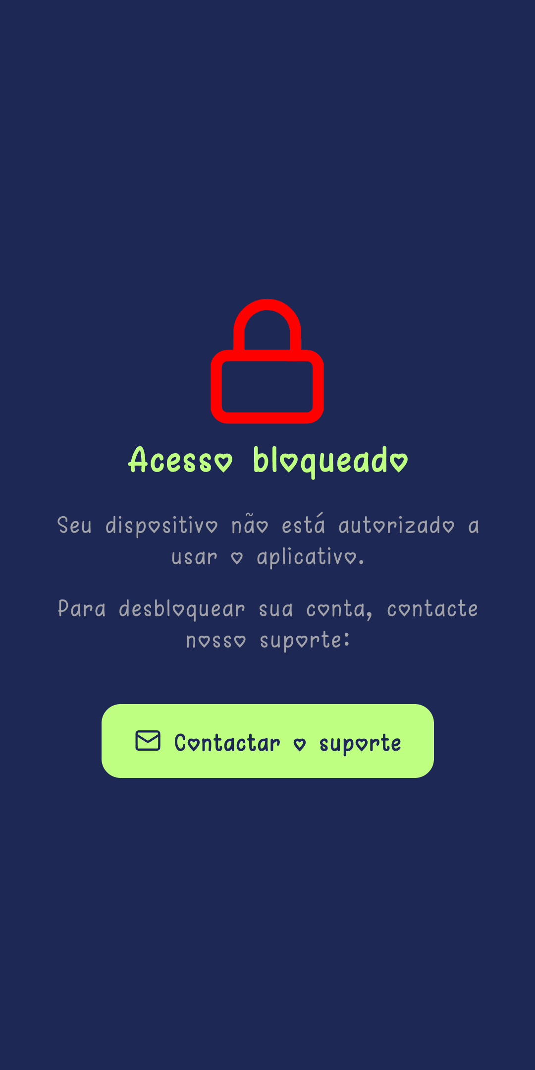 Ecrã Acesso bloqueado com o botão Contactar o suporte