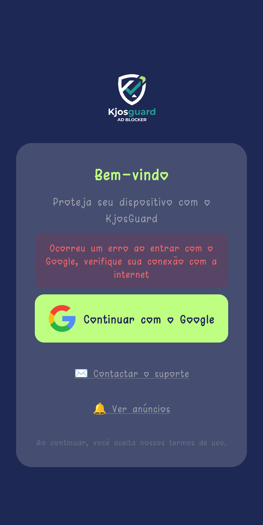 Ecrã de início de sessão a mostrar "Ocorreu um erro ao iniciar sessão com o Google"