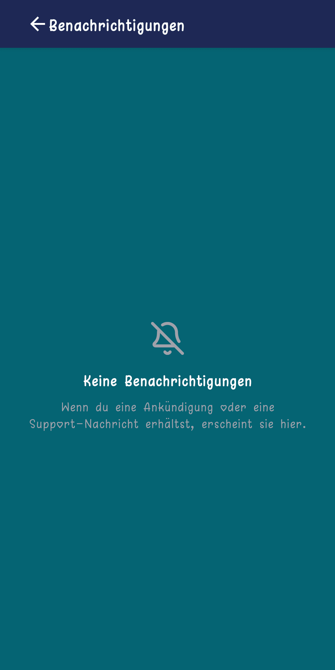 Leerer Benachrichtigungsbildschirm mit der Meldung „Keine Benachrichtigungen"