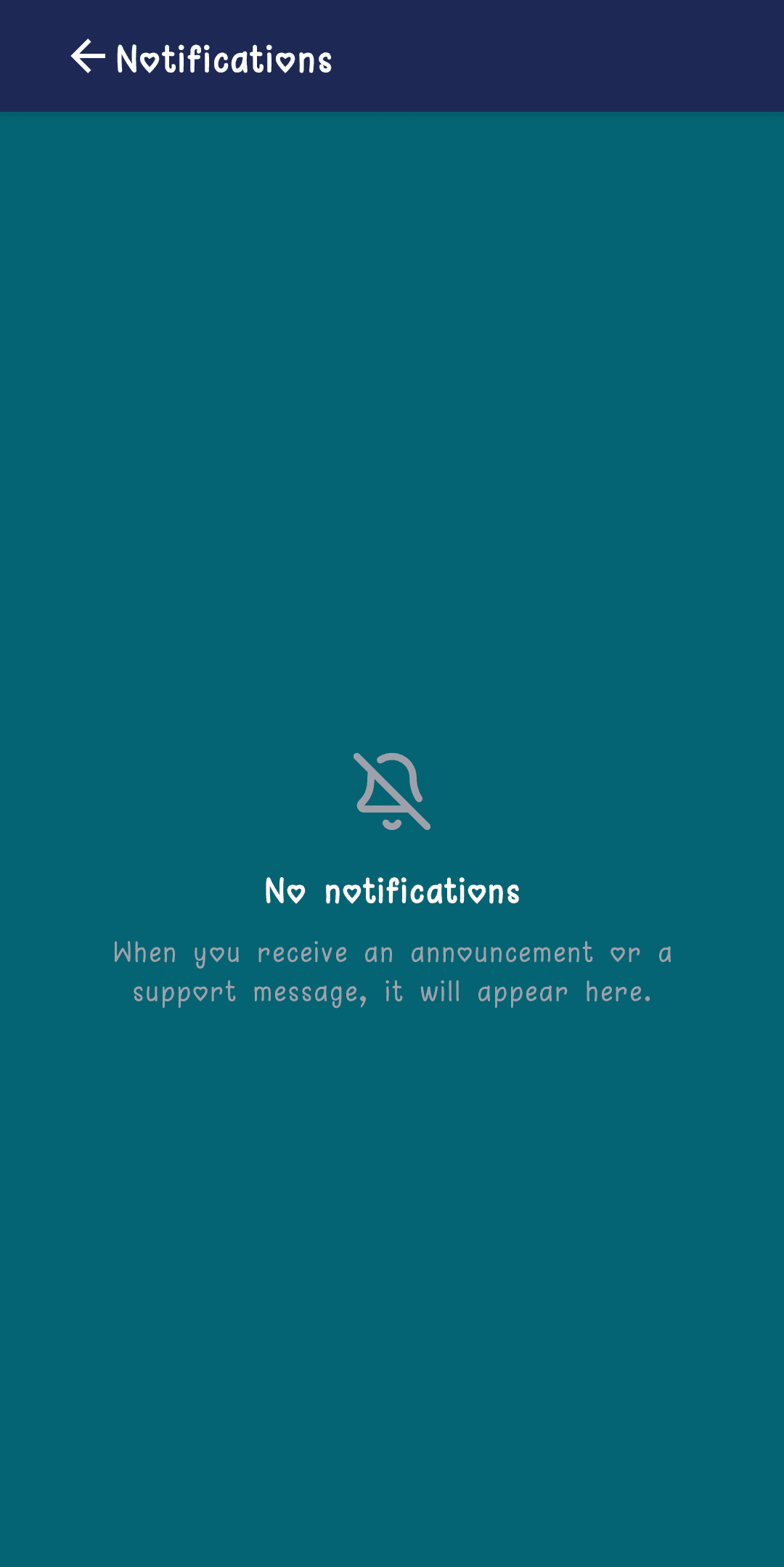 Empty Notifications screen with the "No notifications" message
