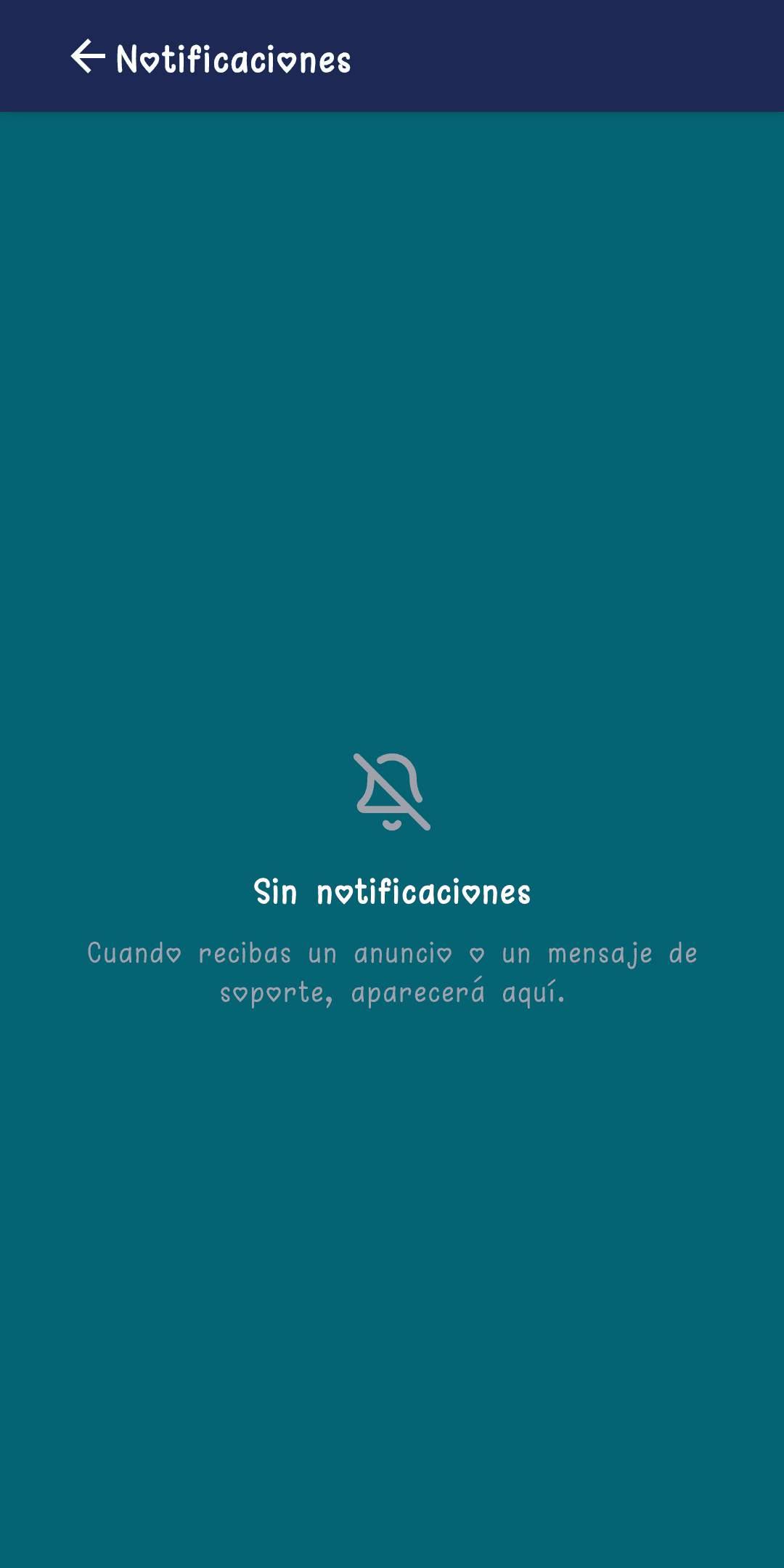 Pantalla de Notificaciones vacía con el mensaje "Sin notificaciones"