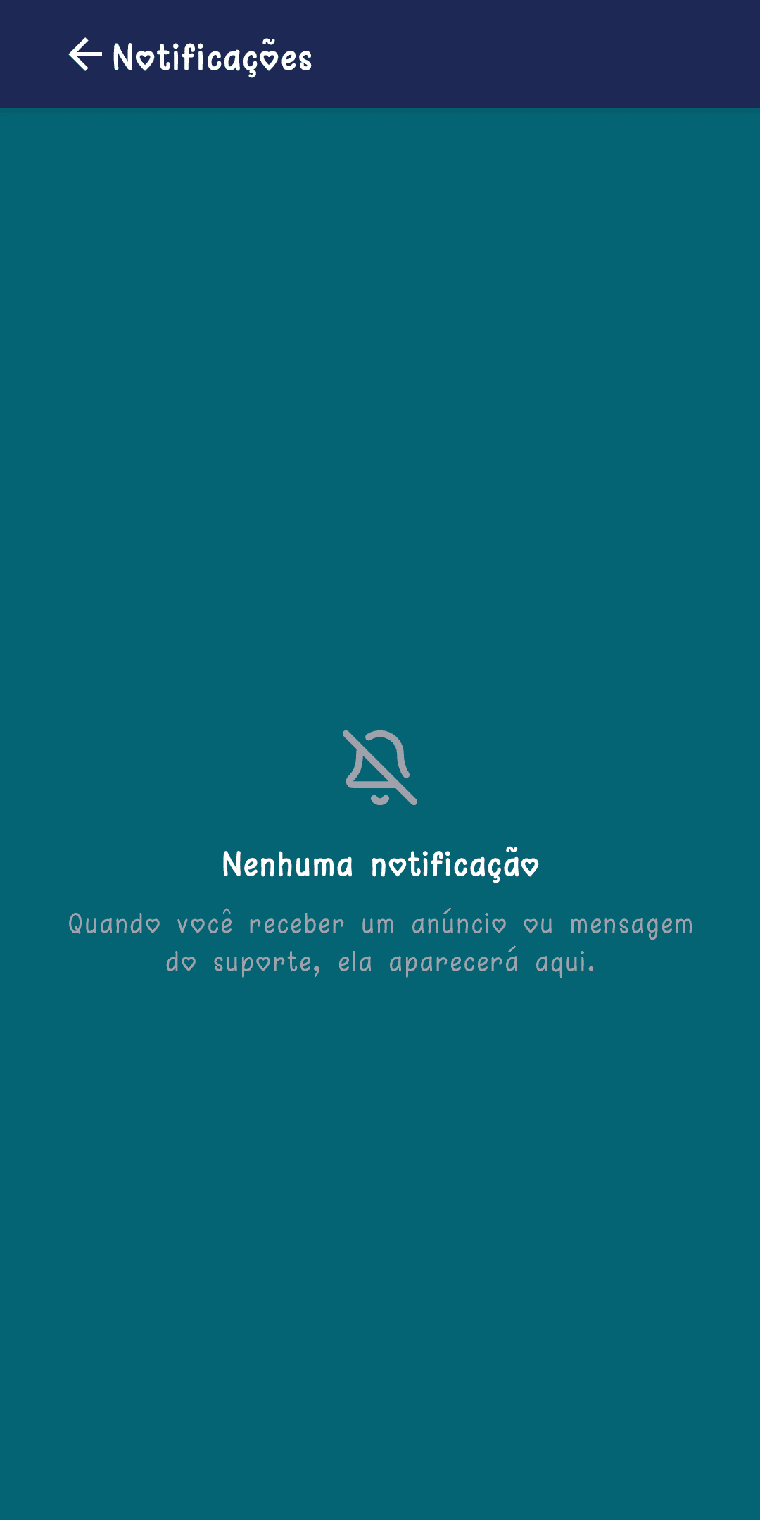 Ecrã de Notificações vazio com a mensagem "Sem notificações"