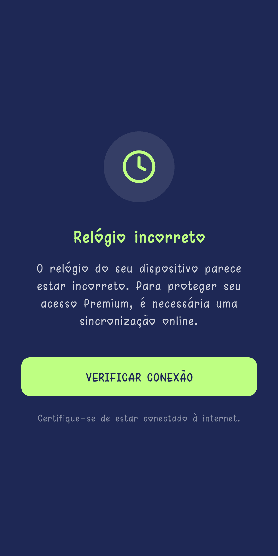Ecrã Relógio Incoerente a pedir uma sincronização online