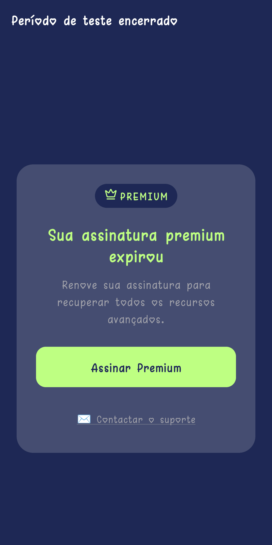 Ecrã apresentado no final do período de teste gratuito
